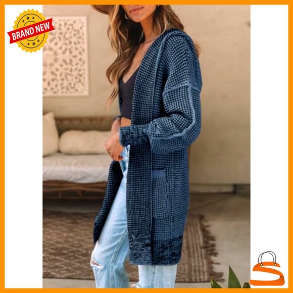 Oversized Hooded Cardigan Chunky Knit Open Front Sweater Coat Fall Fashion - Picture 3 of 7